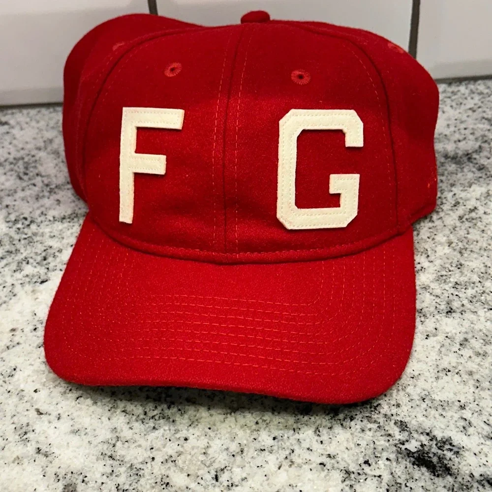 Fear of God Mens OSFM 9FORTY Strapback Hat Red FG‎ Logo Wool Blend Streetwear